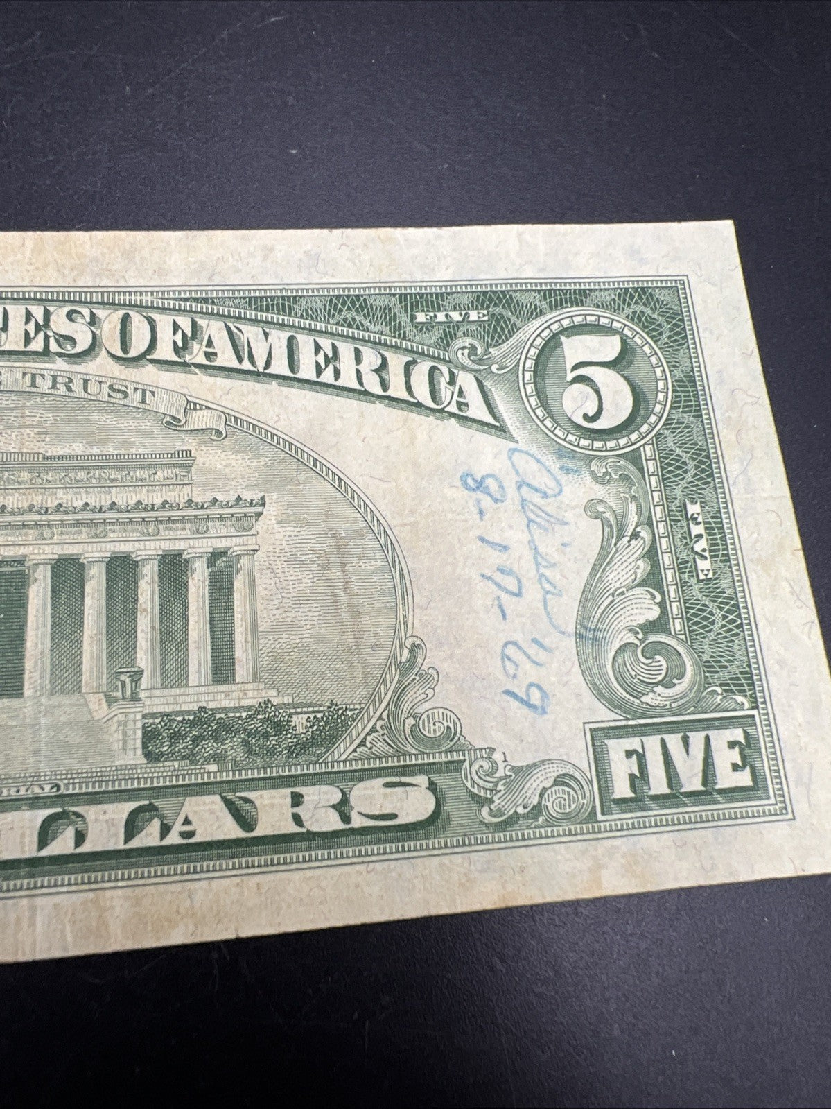 1963 * Star USN $5 Five Dollar United States Note CH VF details Reverse Writing