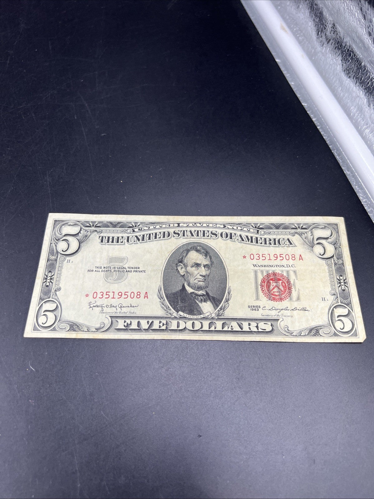 1963 * Star USN $5 Five Dollar United States Note CH VF details Reverse Writing