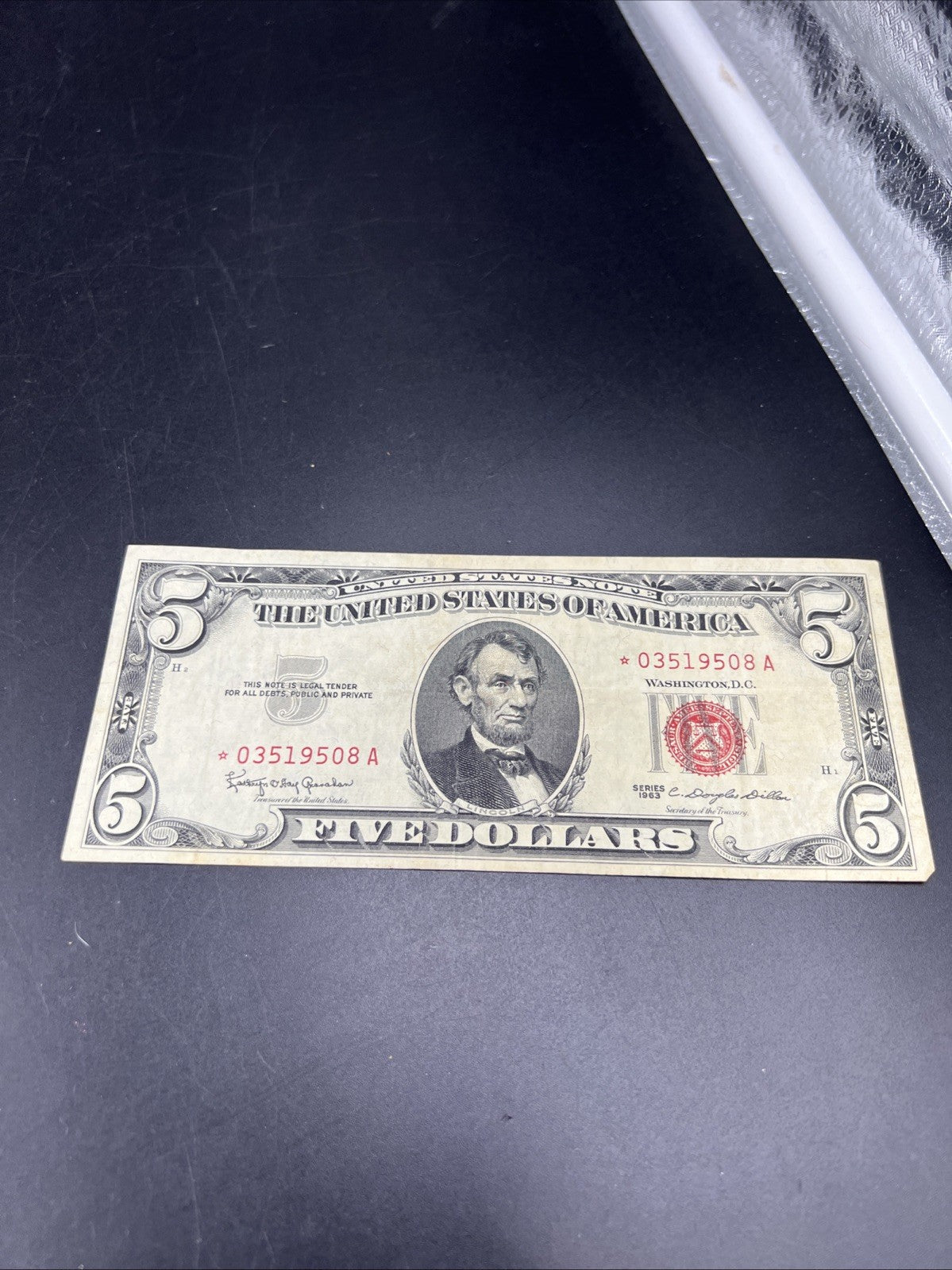 1963 * Star USN $5 Five Dollar United States Note CH VF details Reverse Writing