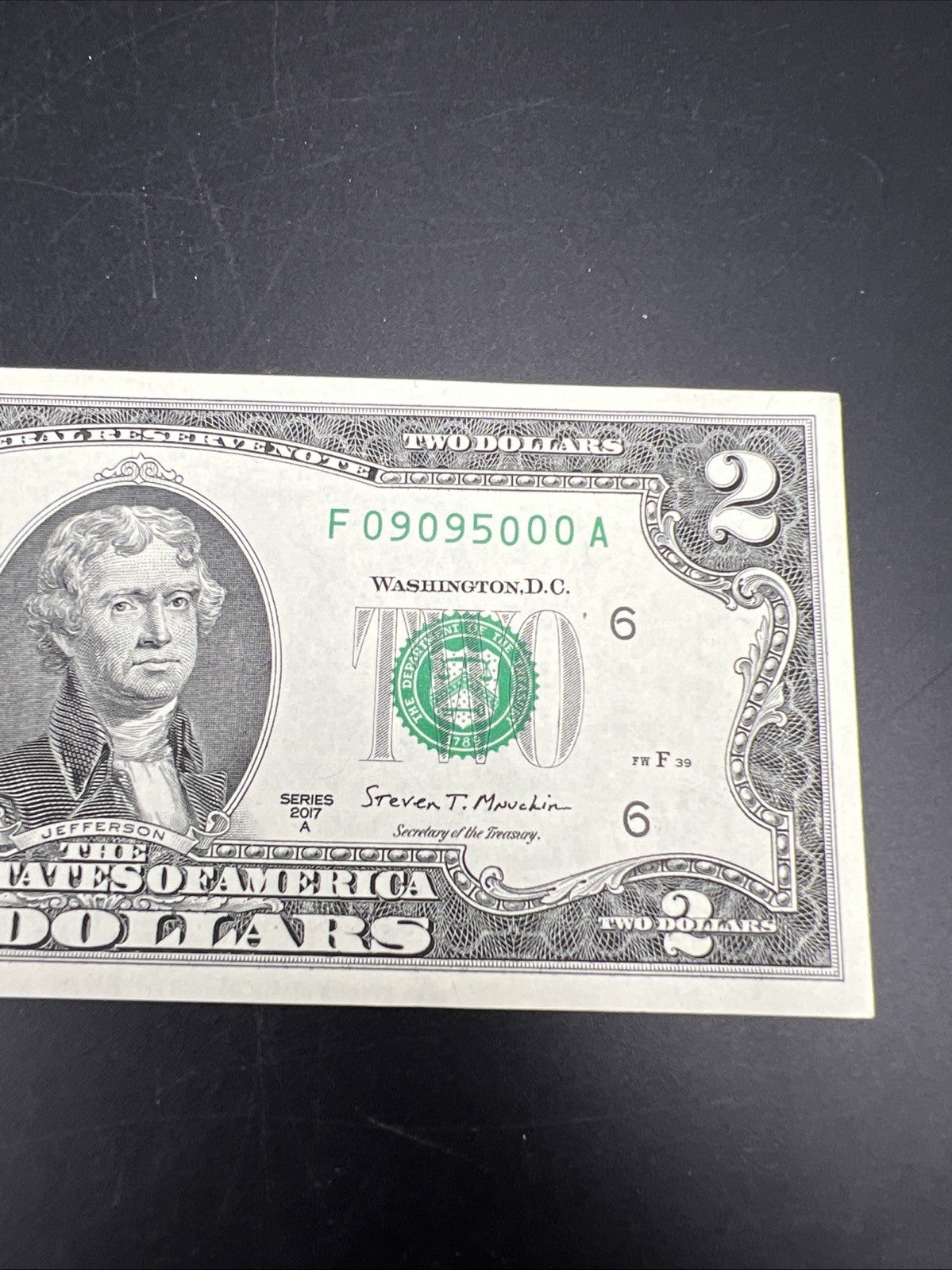 2017 A $2 FRN Federal Reserve Note CH UNC Neat Repeat Serial # 09095000