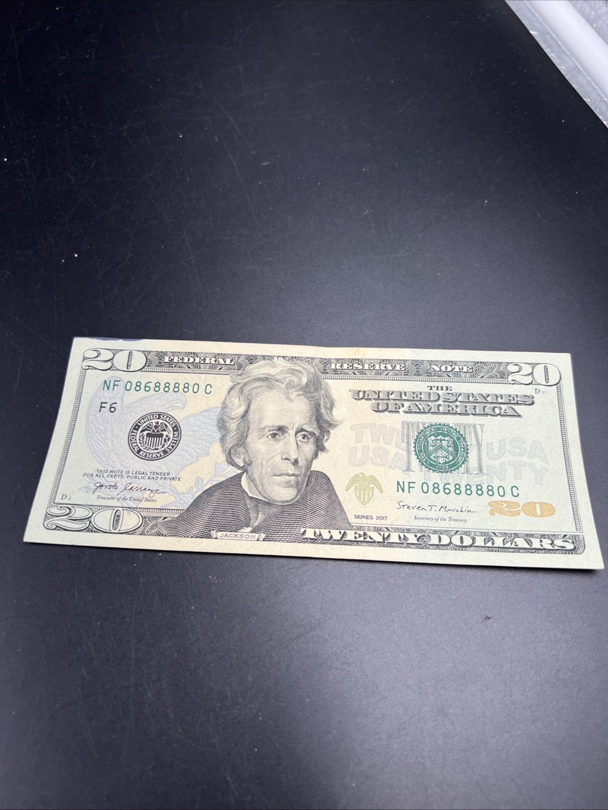 2017 $20 FRN Federal Reserve Note XF Details Stain Neat Serial # 08688880
