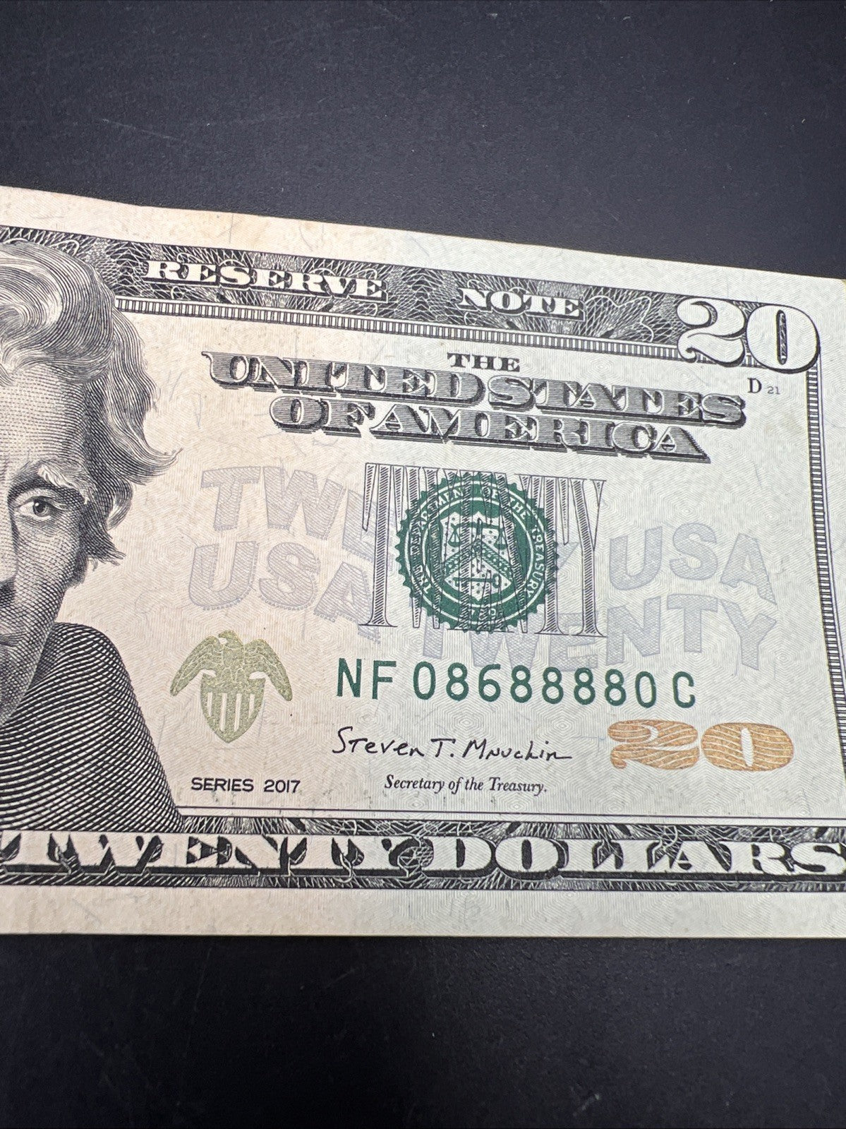 2017 $20 FRN Federal Reserve Note XF Details Stain Neat Serial # 08688880