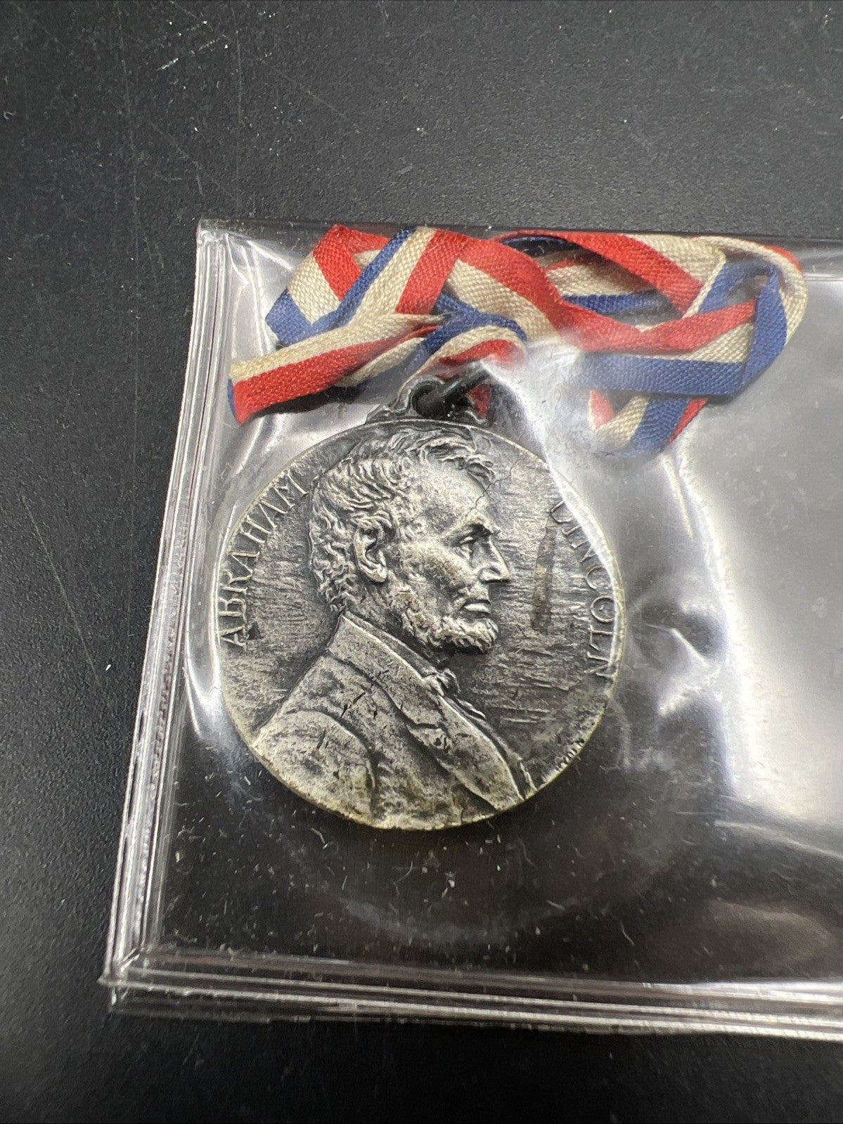1909 Newark NJ Lincoln Centennial Medal 25 MM Bronze (silvered) With Ribbon SK#D