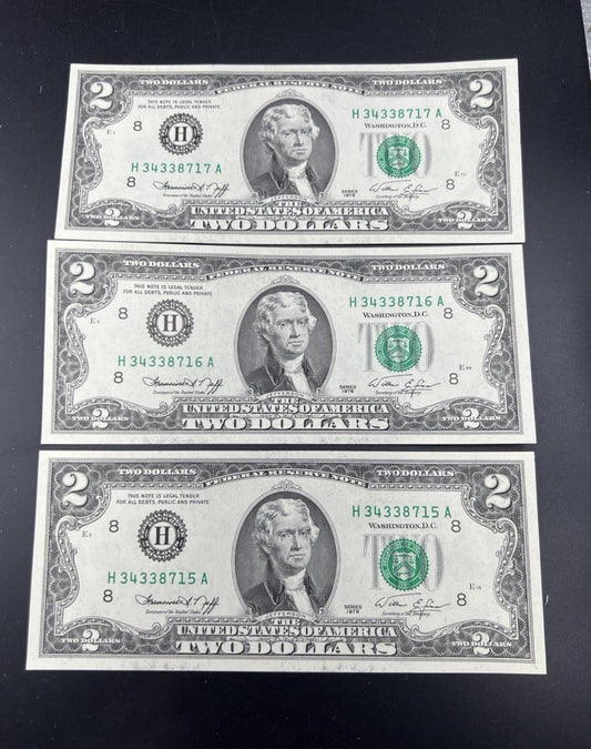 3 Consecutive 1976 $2 FRN Federal Reserve Notes District H CH UNC #15