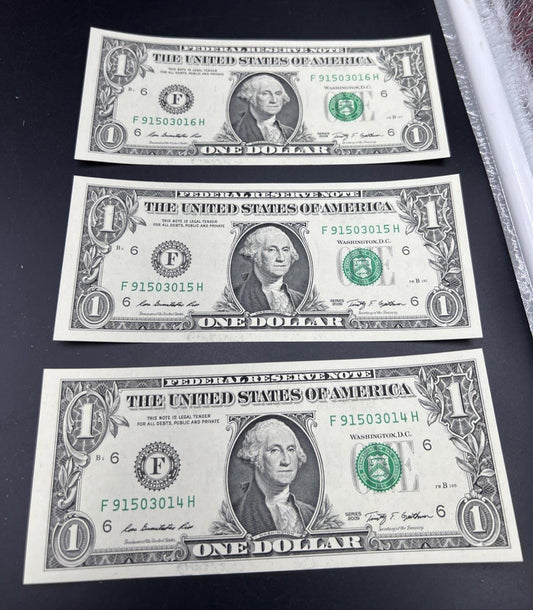 3 Consecutive 2009 $1 FRN Federal Reserve Notes District F Atlanta CH UNC #014