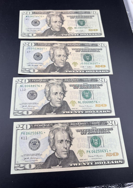 4 Different * Star $20 FRN Federal Reserve Notes VF + 2017 2017 A 2013 & 2009