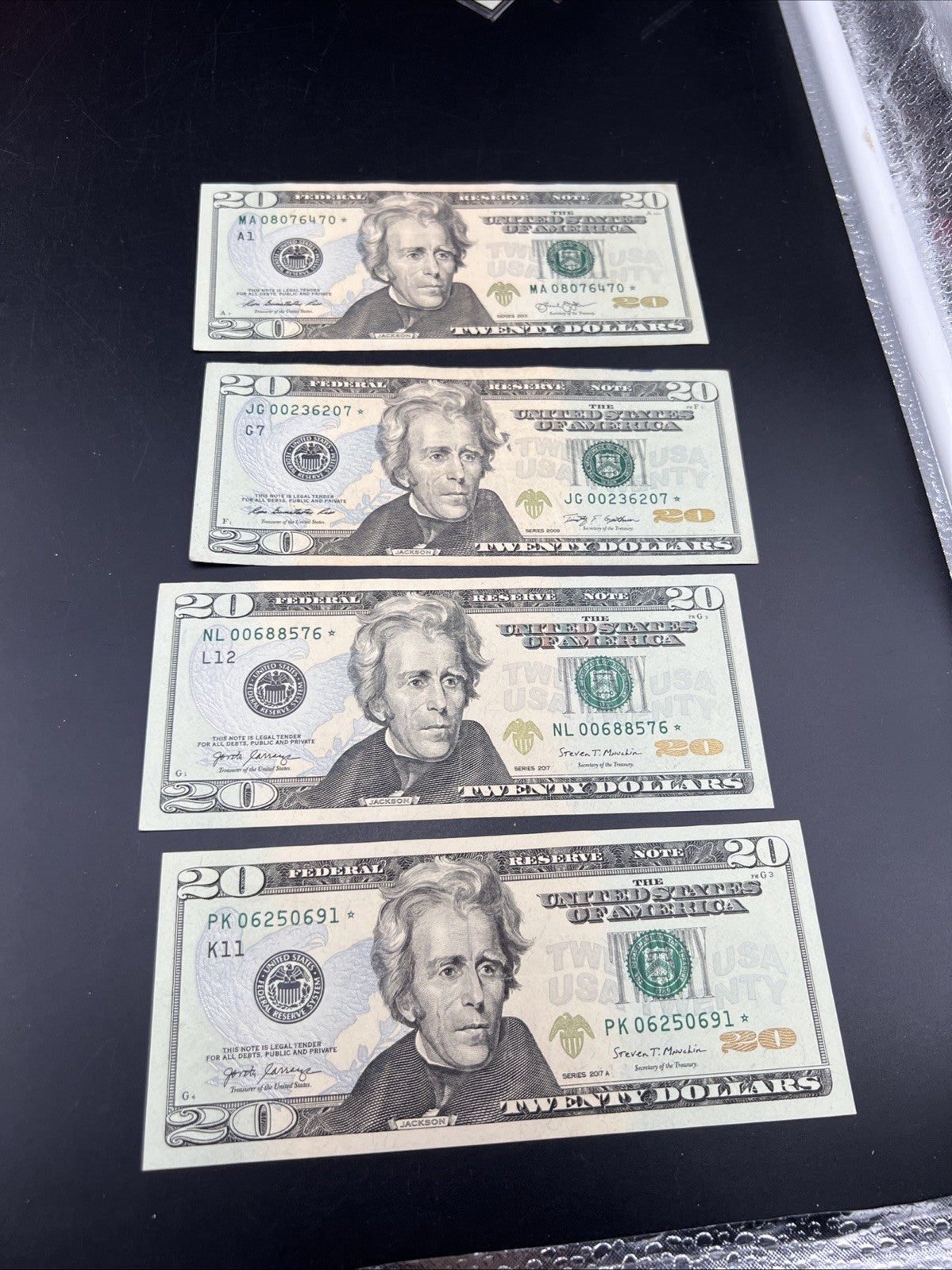 4 Different * Star $20 FRN Federal Reserve Notes VF + 2017 2017 A 2013 & 2009