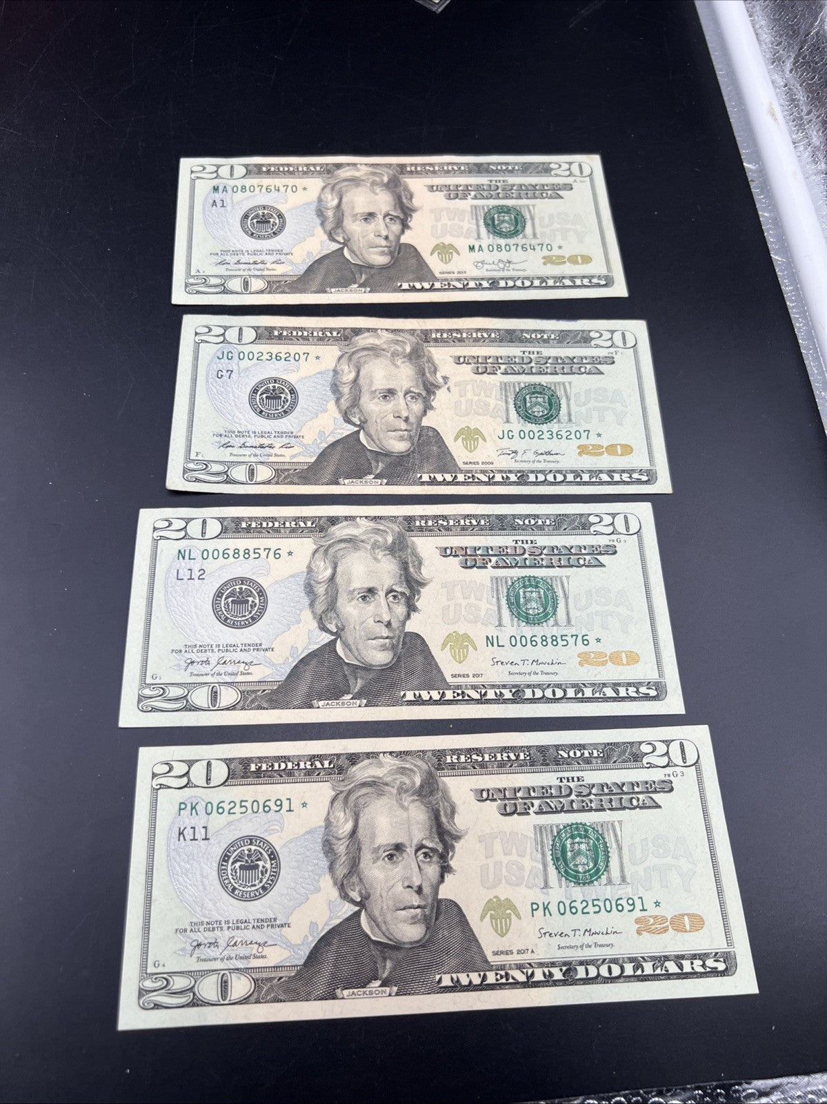 4 Different * Star $20 FRN Federal Reserve Notes VF + 2017 2017 A 2013 & 2009