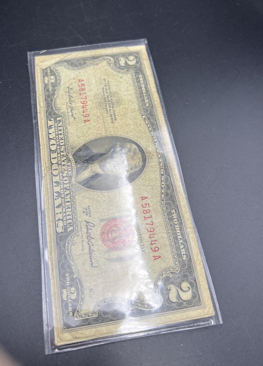 Lot of 3 1953 $2 USN Red Seal United States Notes Very Circulated #449