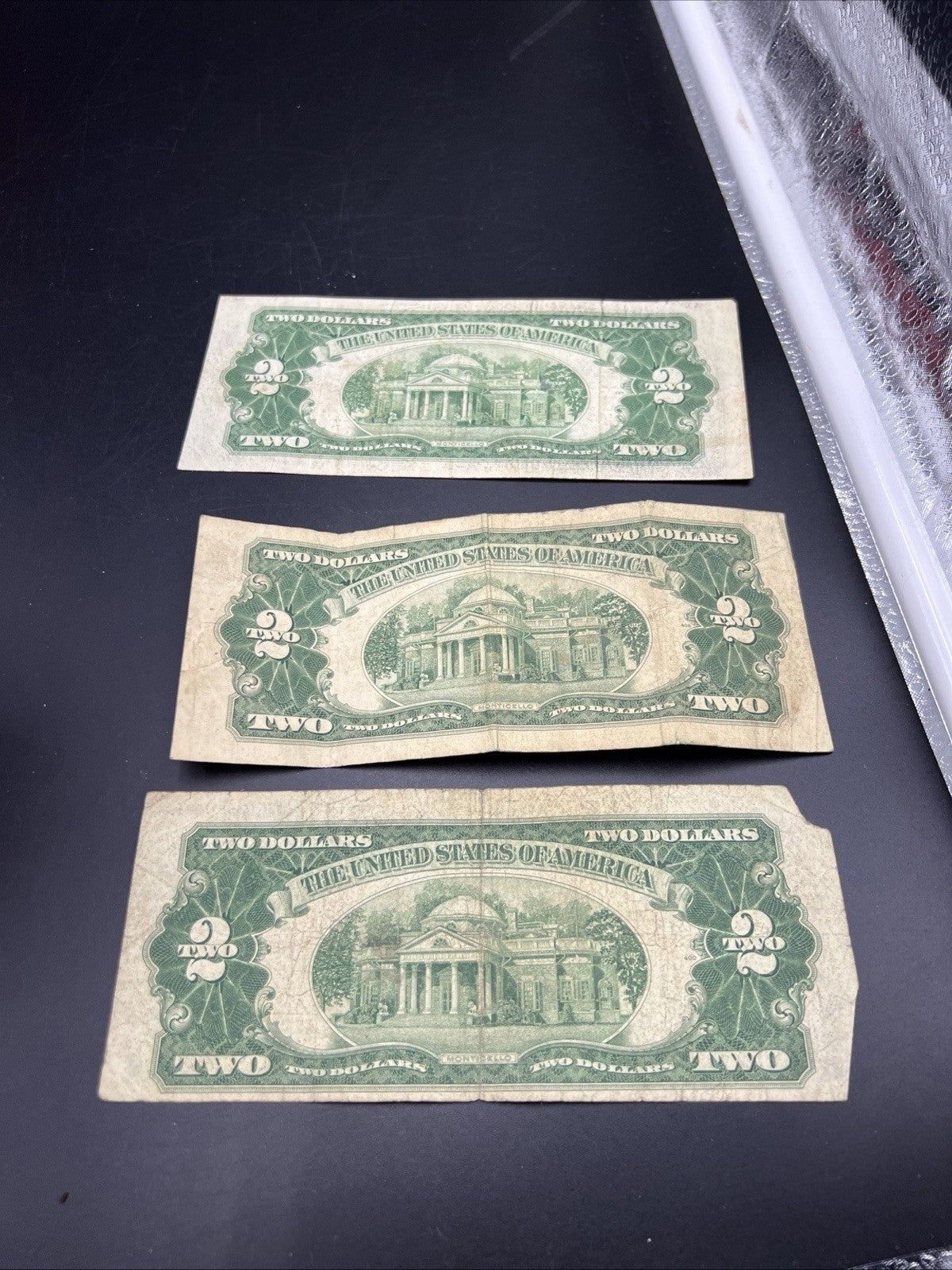 Lot of 3 1953 $2 USN Red Seal United States Notes Very Circulated #449