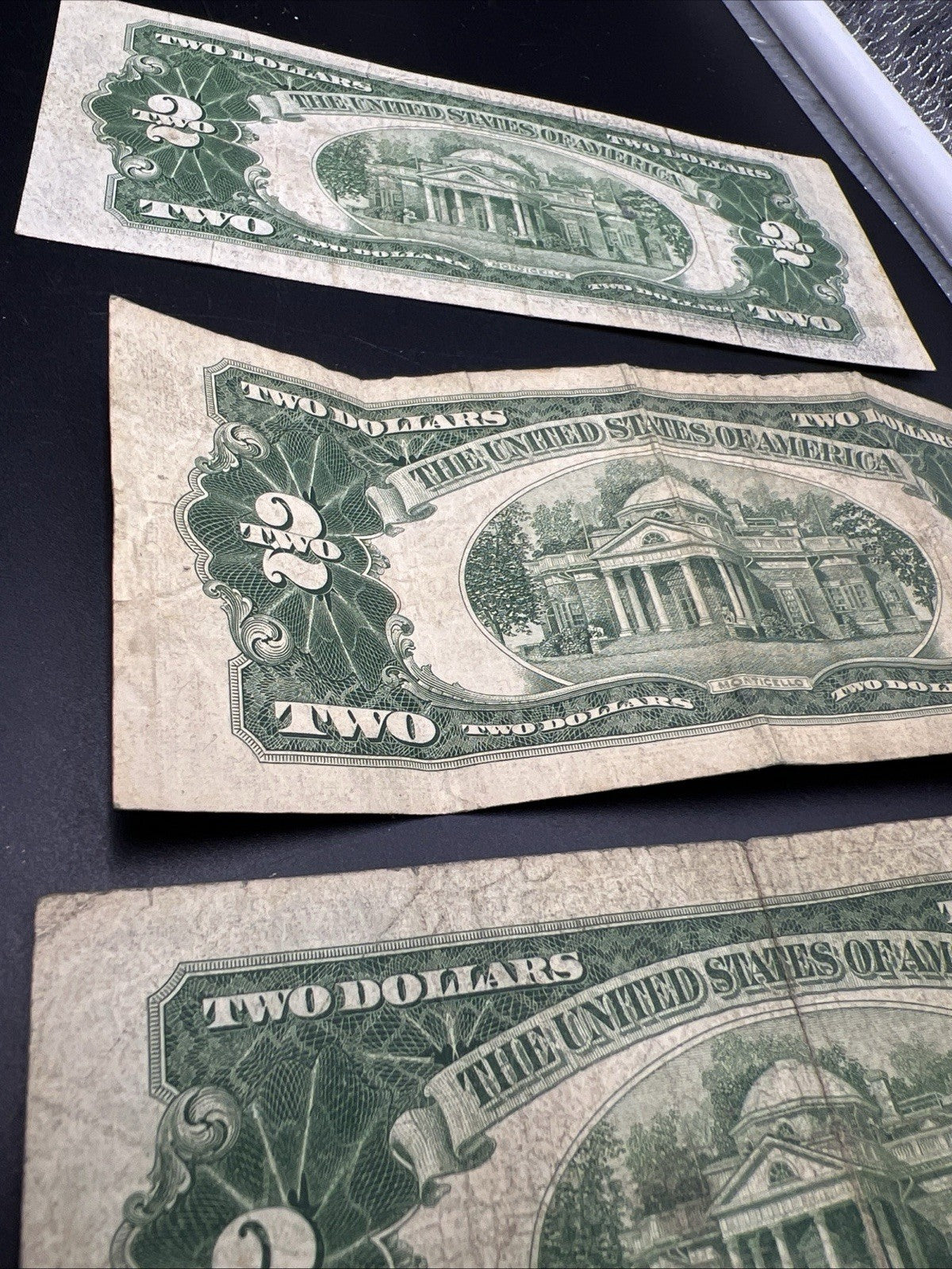 Lot of 3 1953 $2 USN Red Seal United States Notes Very Circulated #449