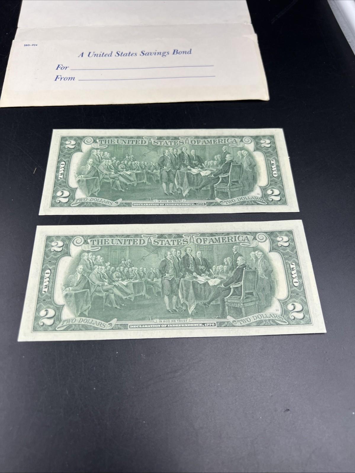 2 NoteLot Same Block Postal 1976 $2 Two Dollar Notes FRN District Chicago UNC #5