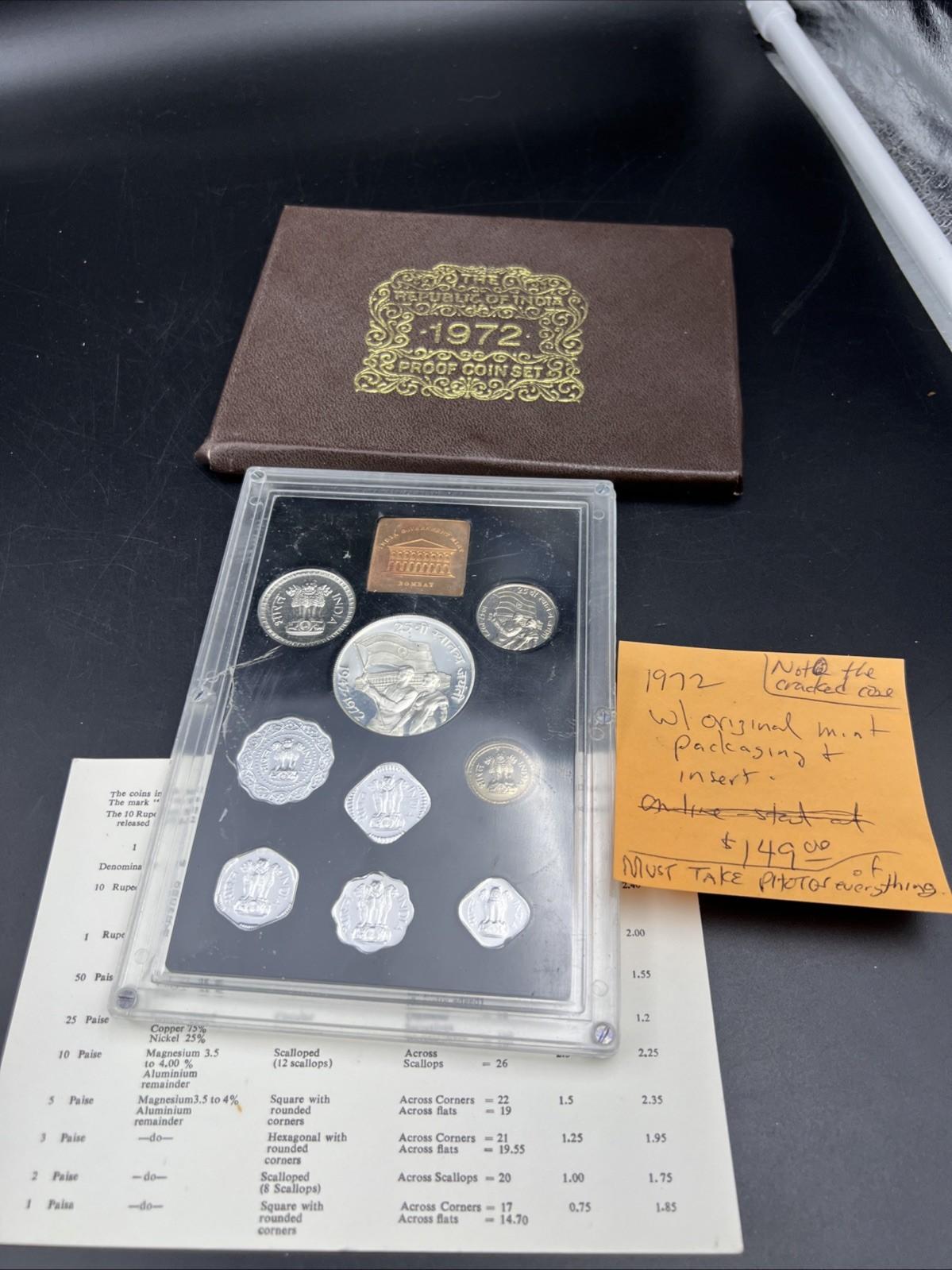 1972 India Proof Set with COA - Damaged Cracked Case