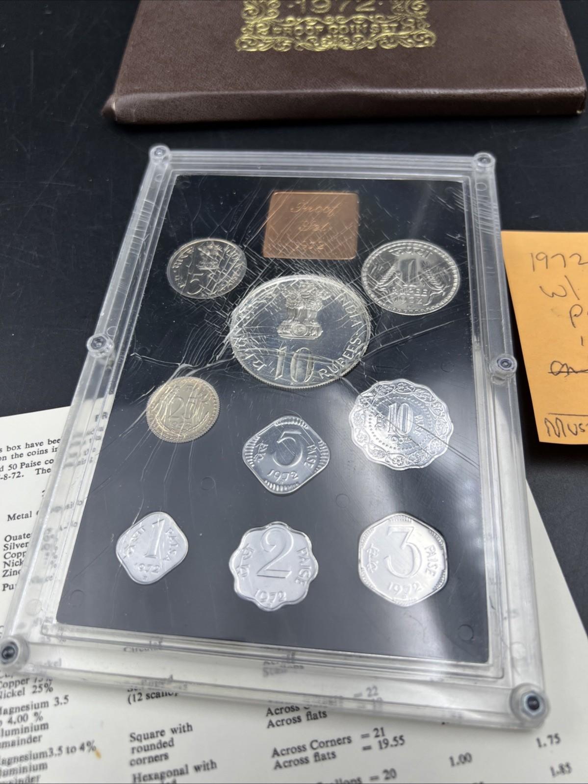 1972 India Proof Set with COA - Damaged Cracked Case