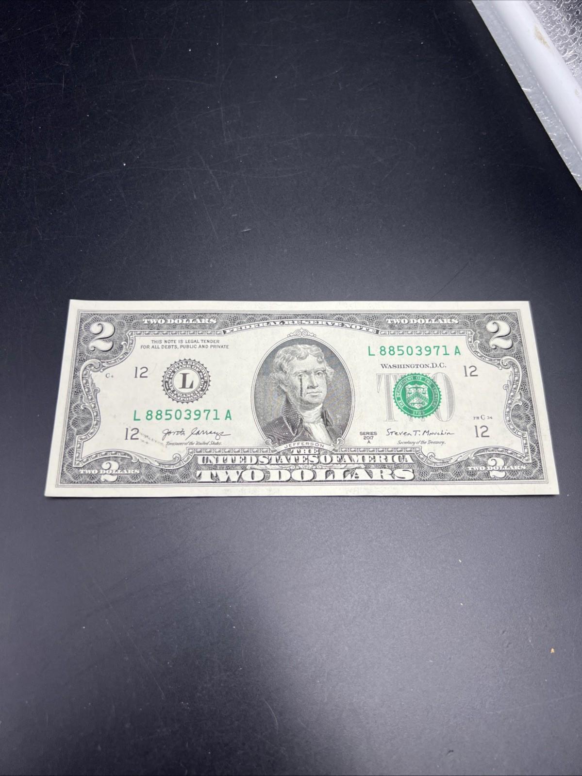 Ink Smear Error Obverse 2017 A $2 FRN Federal Reserve Note CH UNC #71