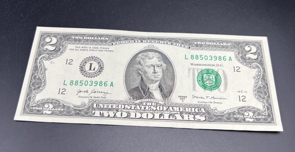 Ink Smear Error Obverse 2017 A $2 FRN Federal Reserve Note CH UNC #86