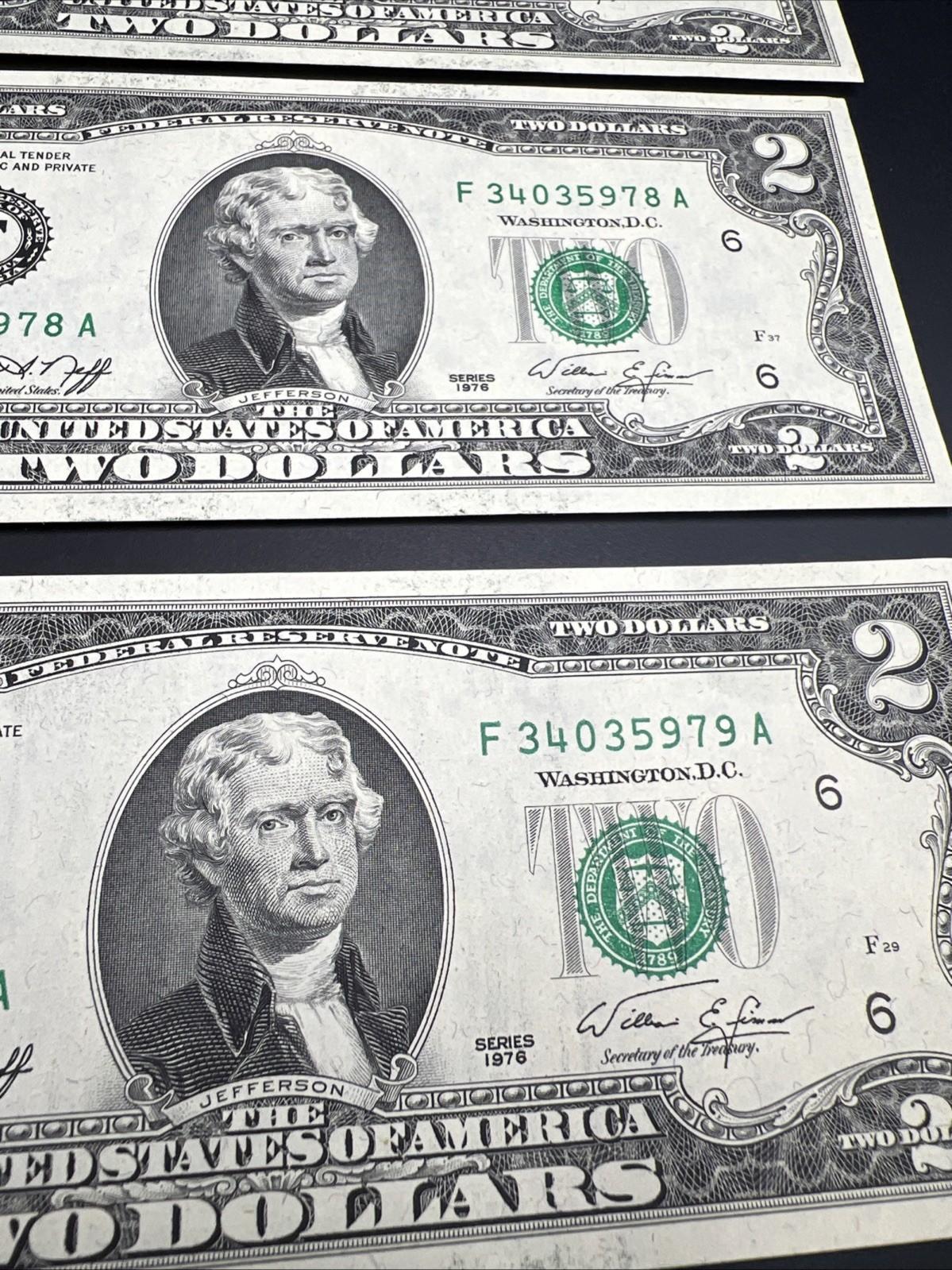 3 Consecutive 1976 FRN Two Dollar Bicentennial Atlanta Federal Reserve Notes #79