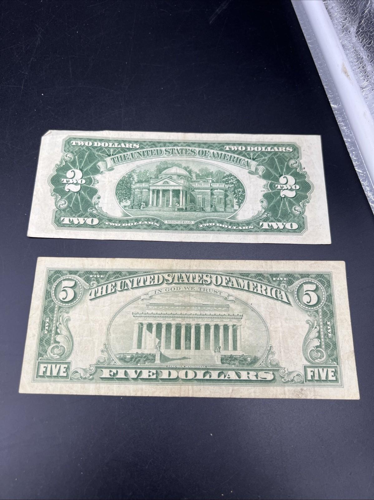 2 Note United States Legal Tender Red Seal Set 1963 $2 & $5 Bills Very Circ #879