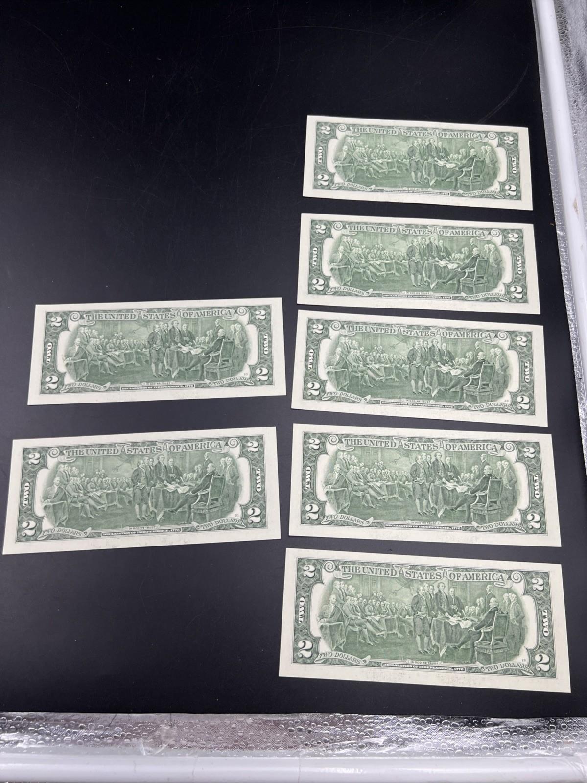 7 Consecutive 2017 A $2 Two Dollar FRN Federal Reserve Notes CH UNC #85