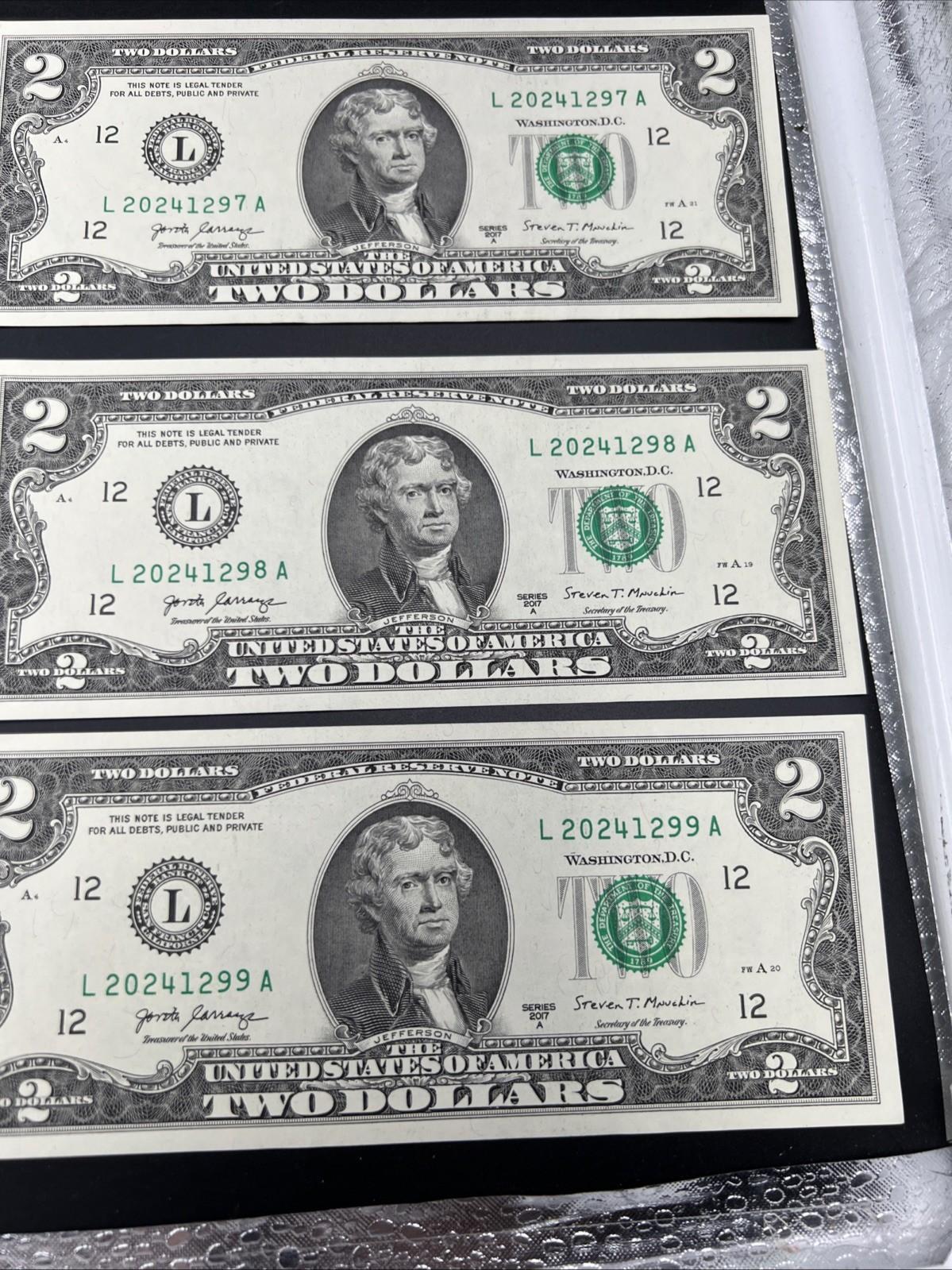 8 Consecutive 2017 A $2 Two Dollar FRN Federal Reserve Notes Serial #2024 CH UNC
