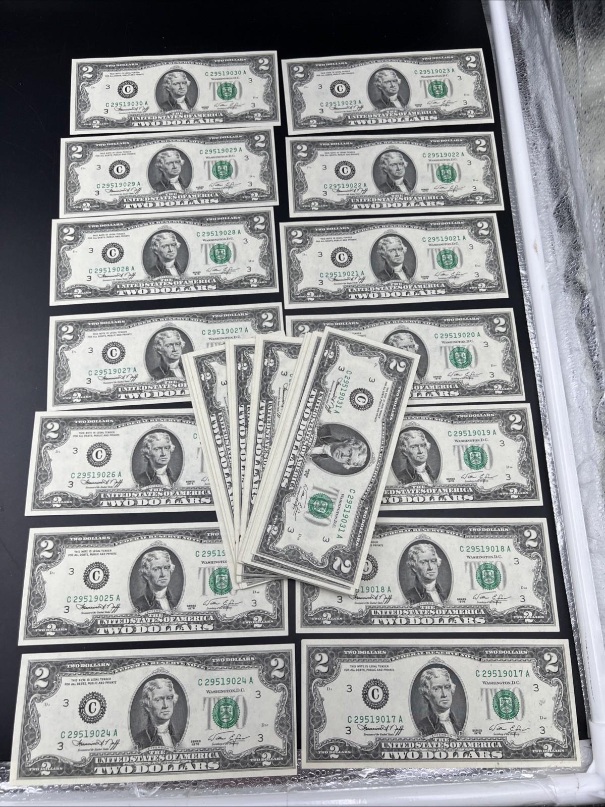 84 Consecutive 1976 $2 Two Dollar FRN Bicentennial Notes Partial Pack CH UNC