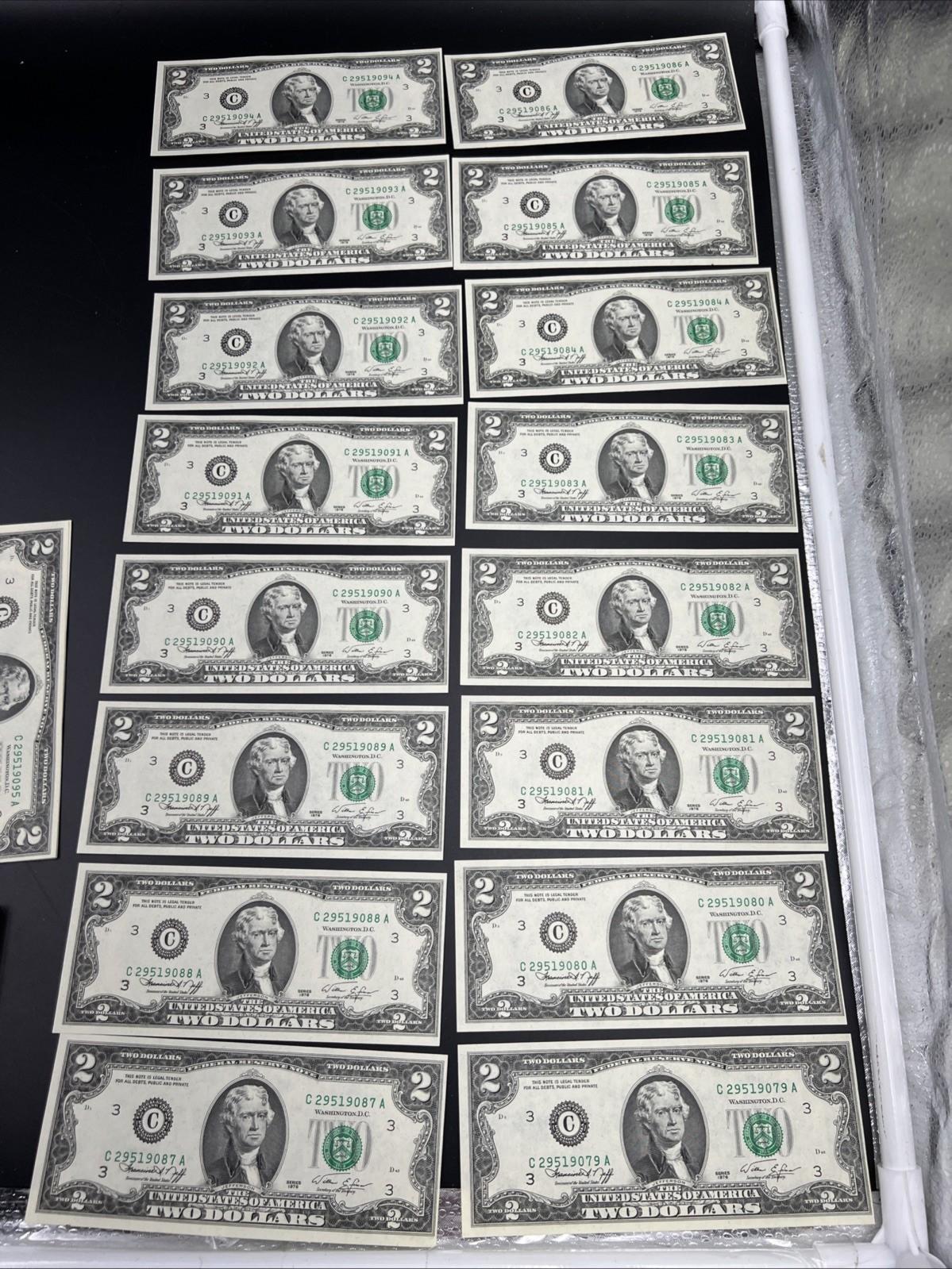 84 Consecutive 1976 $2 Two Dollar FRN Bicentennial Notes Partial Pack CH UNC