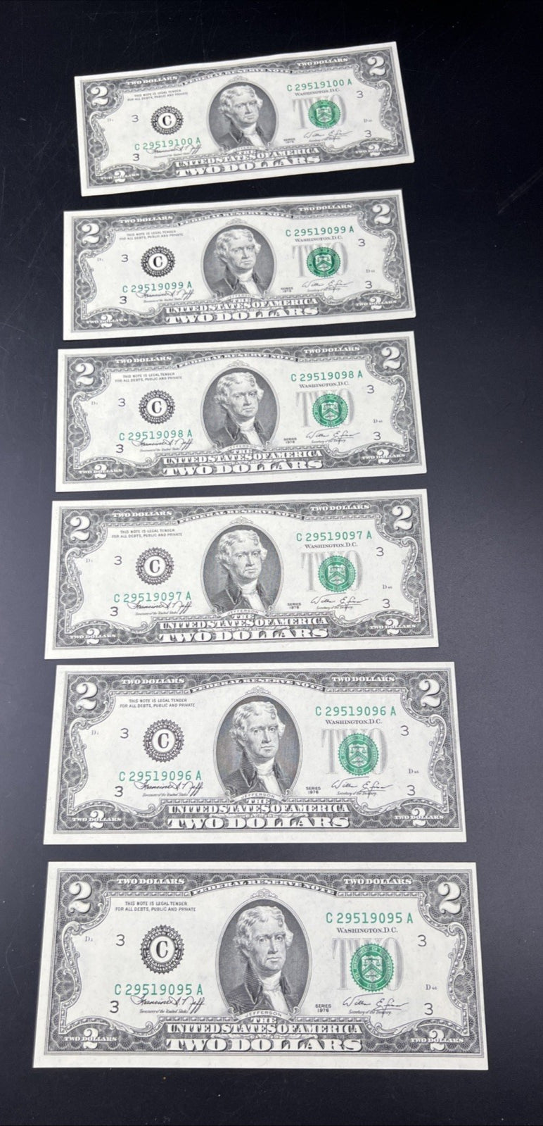 84 Consecutive 1976 $2 Two Dollar FRN Bicentennial Notes Partial Pack CH UNC