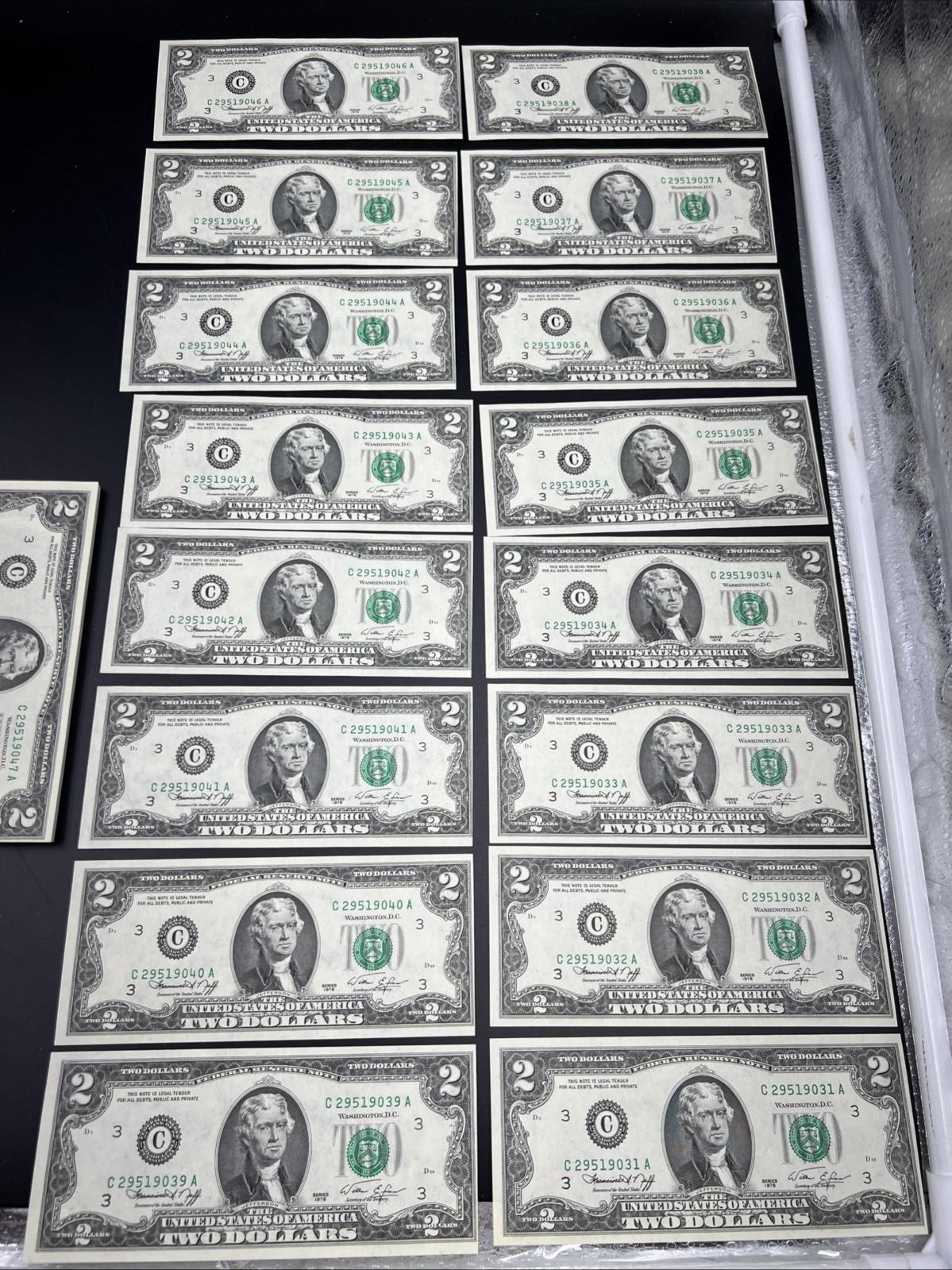84 Consecutive 1976 $2 Two Dollar FRN Bicentennial Notes Partial Pack CH UNC