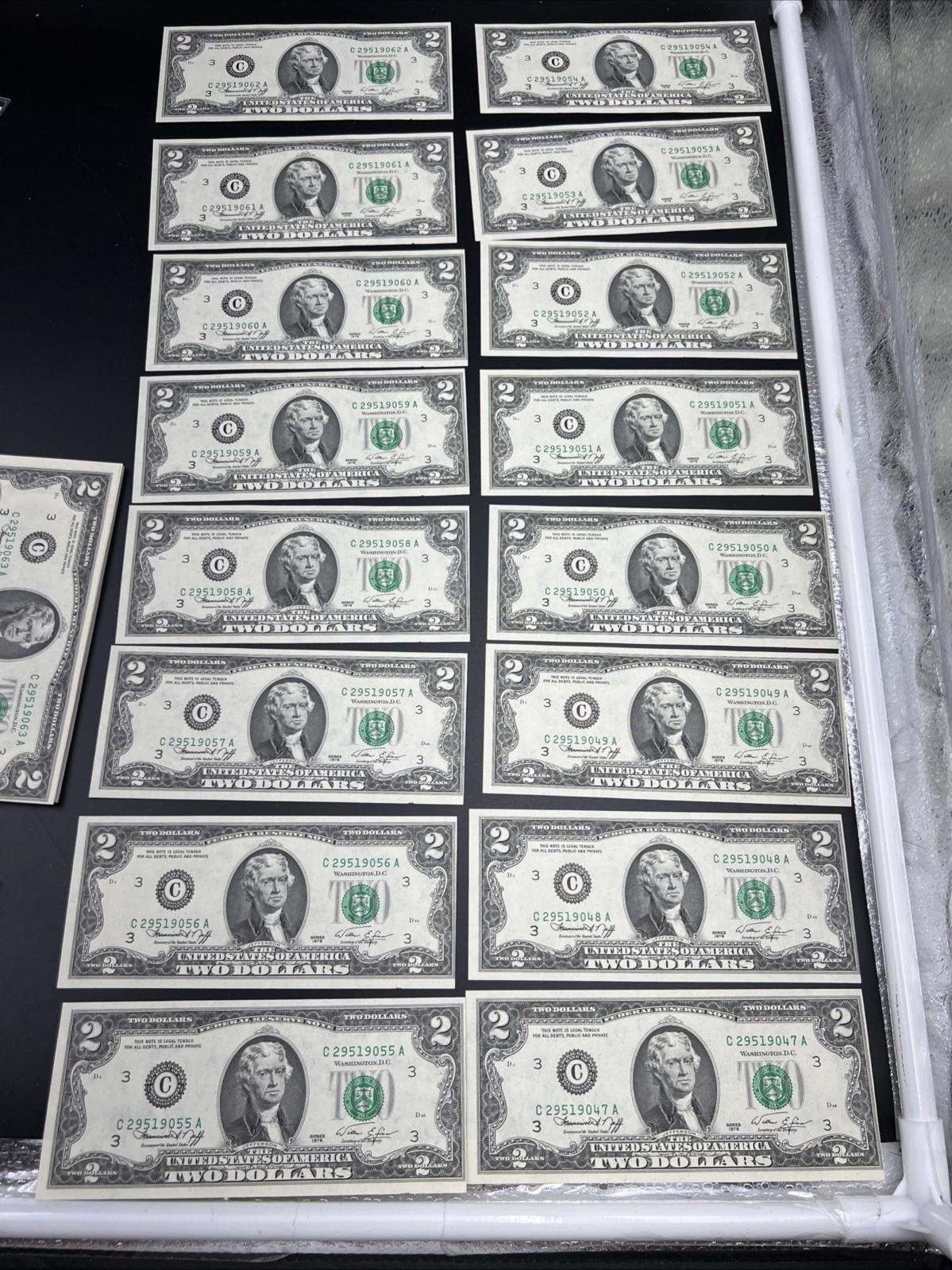 84 Consecutive 1976 $2 Two Dollar FRN Bicentennial Notes Partial Pack CH UNC