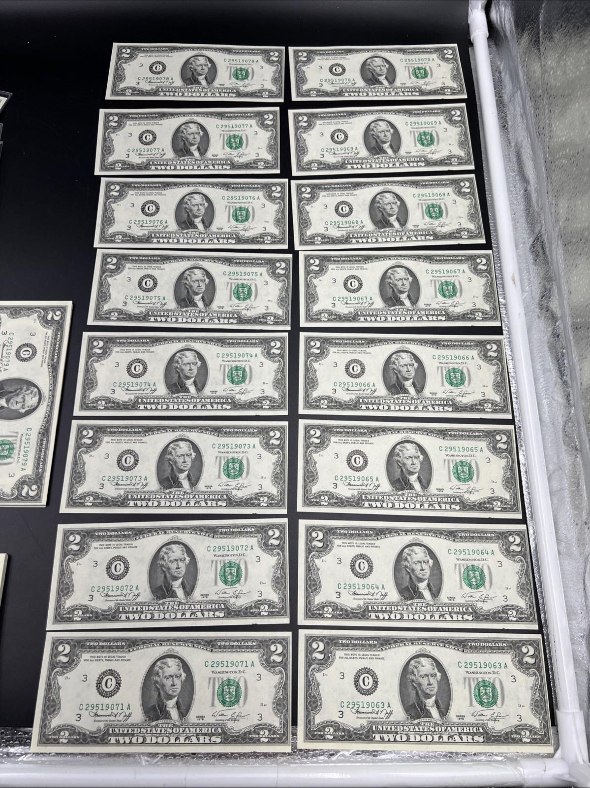 84 Consecutive 1976 $2 Two Dollar FRN Bicentennial Notes Partial Pack CH UNC