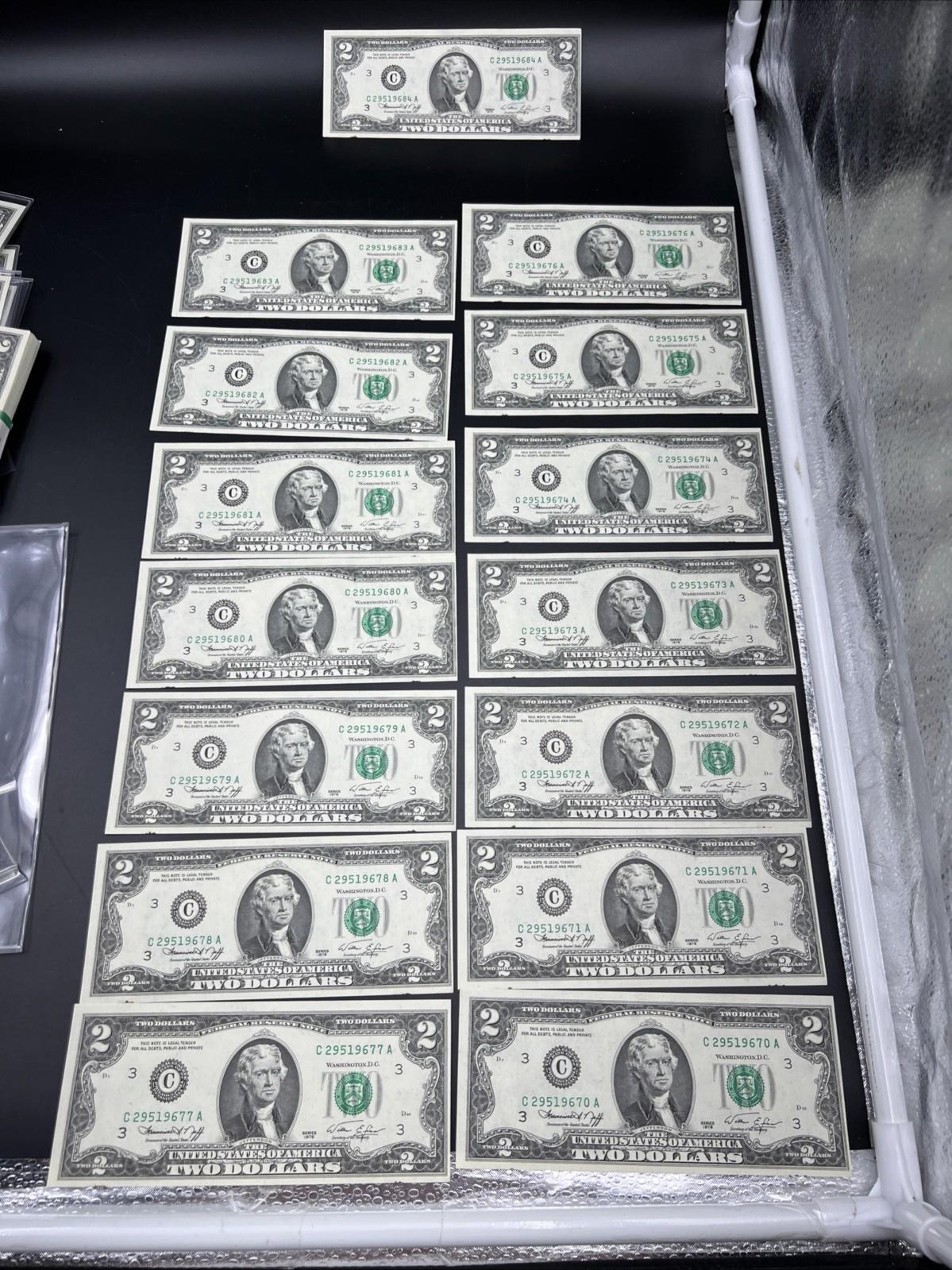 15 Consecutive UNC 1976 Two Dollar FRN Bicentennial Notes Philadelphia District