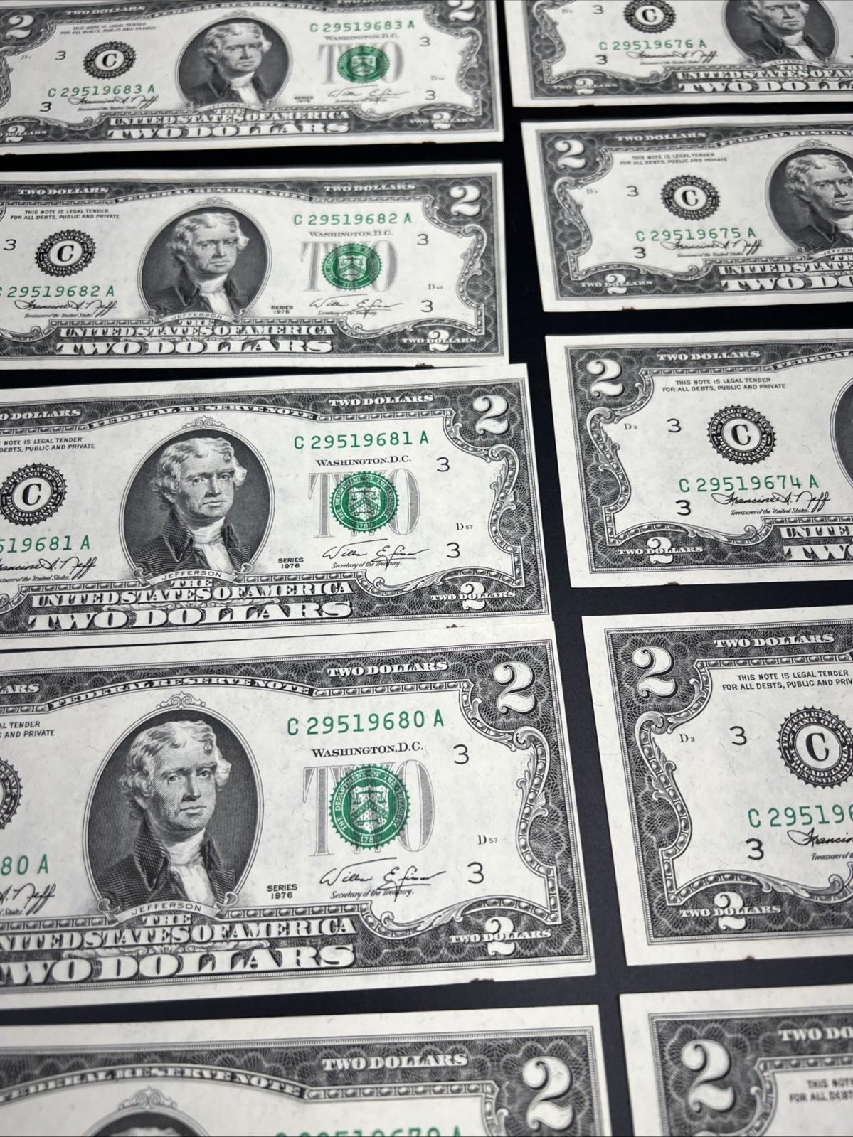 15 Consecutive UNC 1976 Two Dollar FRN Bicentennial Notes Philadelphia District