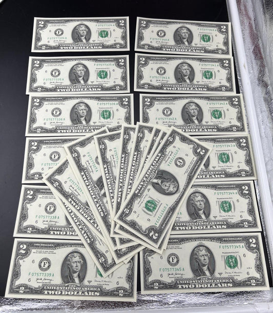 24 Consecutive 2017 A $2 FRN Federal Reserve Note CH UNC #333