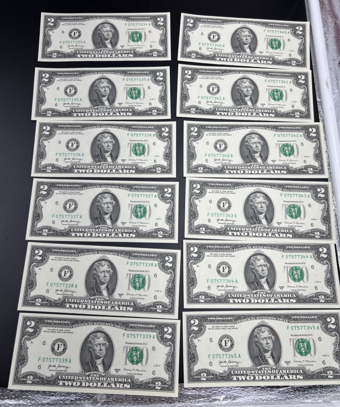 24 Consecutive 2017 A $2 FRN Federal Reserve Note CH UNC #333
