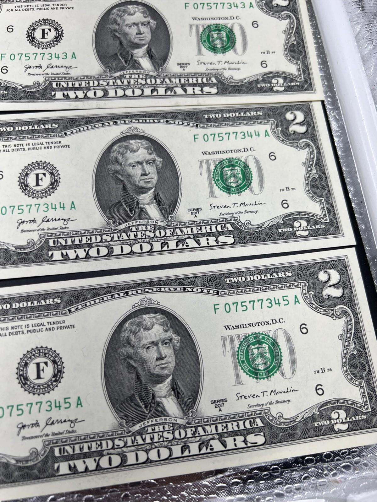24 Consecutive 2017 A $2 FRN Federal Reserve Note CH UNC #333