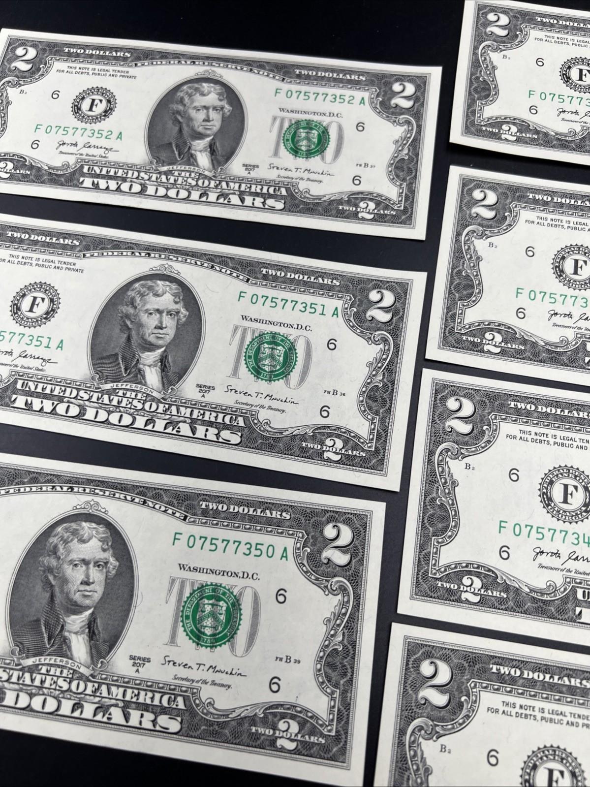7 Consecutive 2017 A $2 FRN Federal Reserve Note CH UNC #346