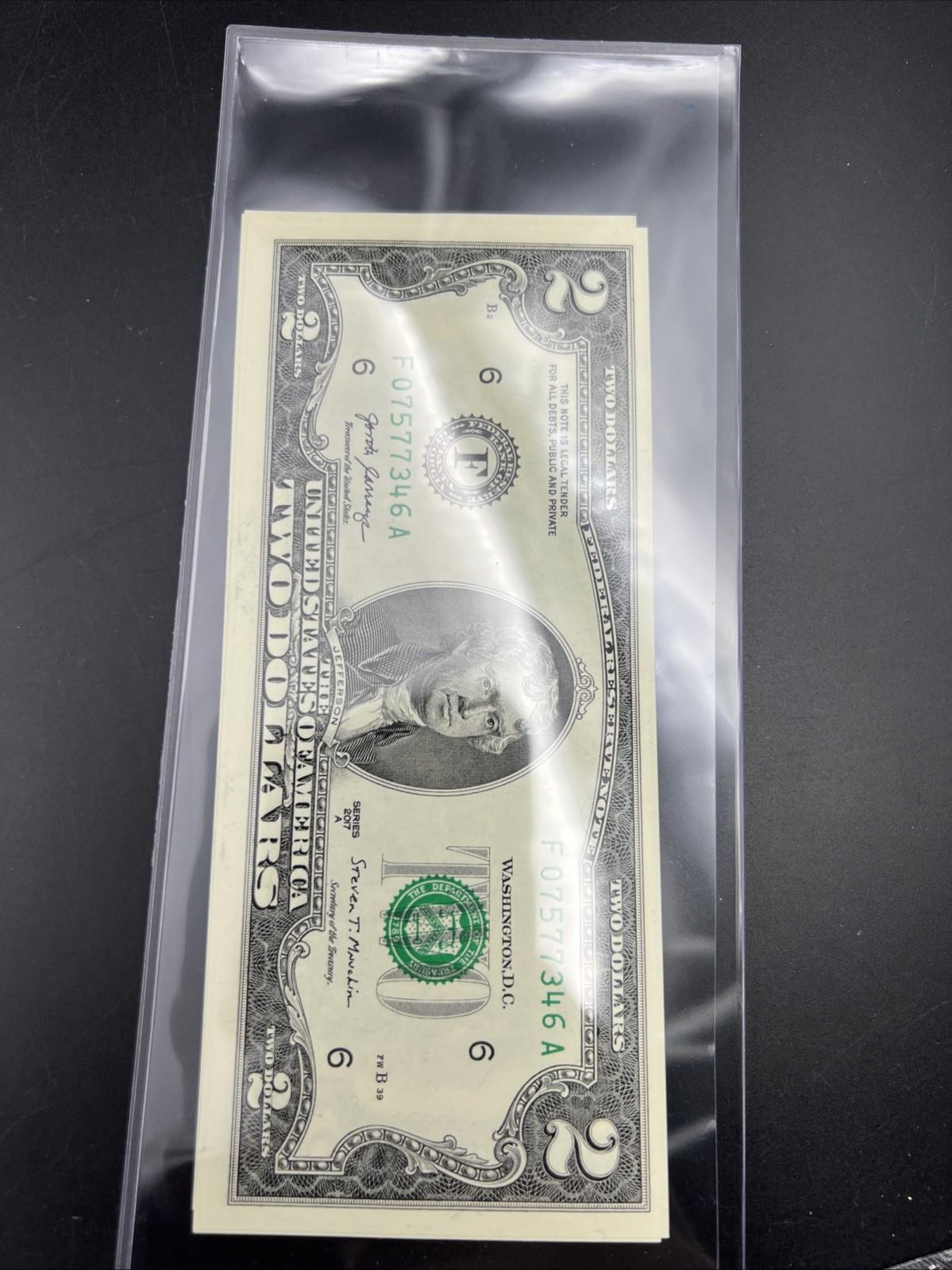 7 Consecutive 2017 A $2 FRN Federal Reserve Note CH UNC #346