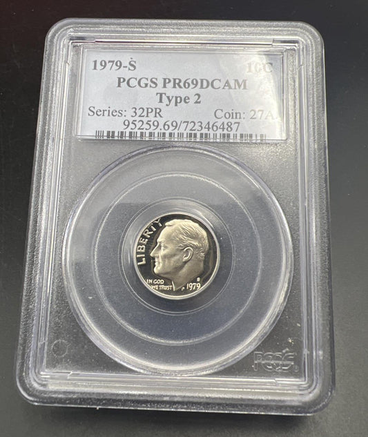 1979 S 10c Type 2 Variety Roosevelt Dime Coin PCGS PR69 DCAM #87