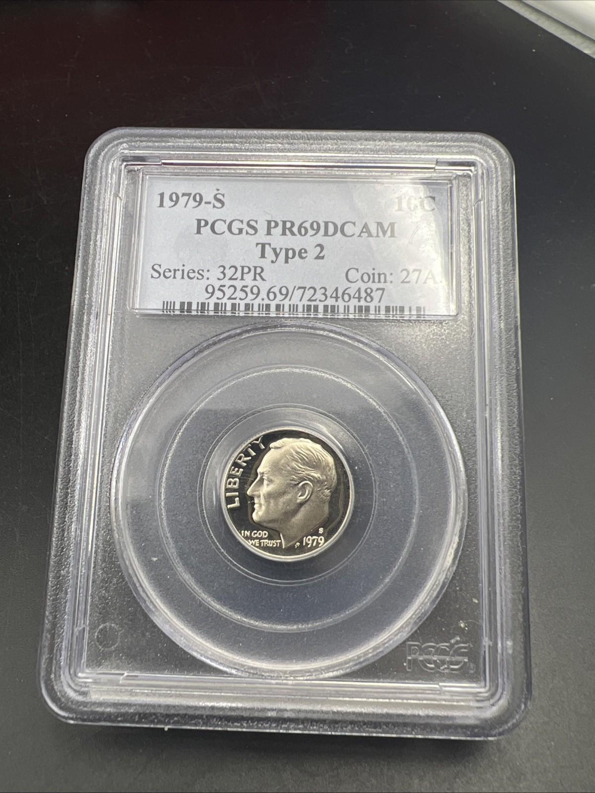 1979 S 10c Type 2 Variety Roosevelt Dime Coin PCGS PR69 DCAM #87