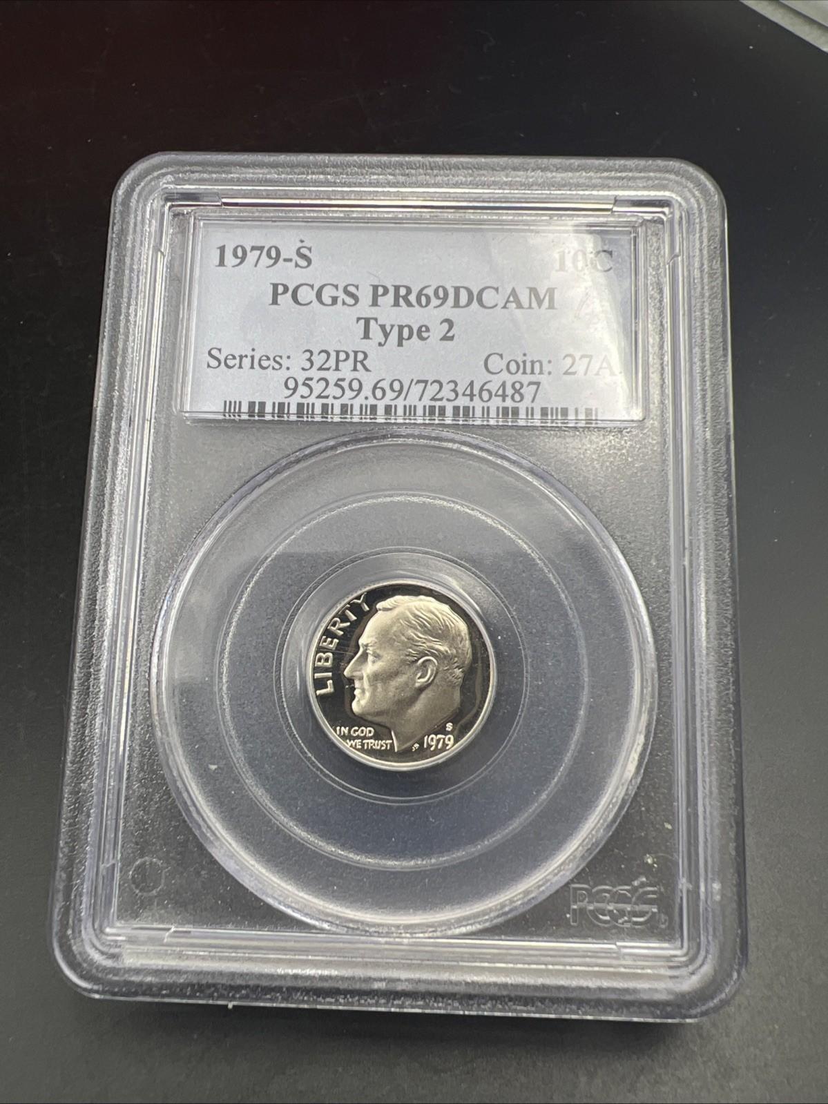 1979 S 10c Type 2 Variety Roosevelt Dime Coin PCGS PR69 DCAM #87
