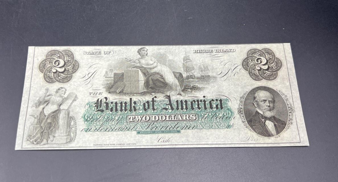 1860 $2 THE BANK OF AMERICA Providence RI OBSOLETE Two Dollar Bill CH UNC EPPQ B