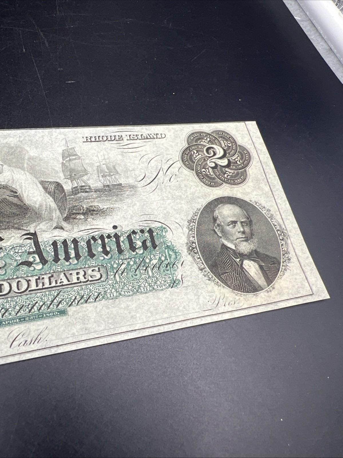 1860 $2 THE BANK OF AMERICA Providence RI OBSOLETE Two Dollar Bill CH UNC EPPQ B