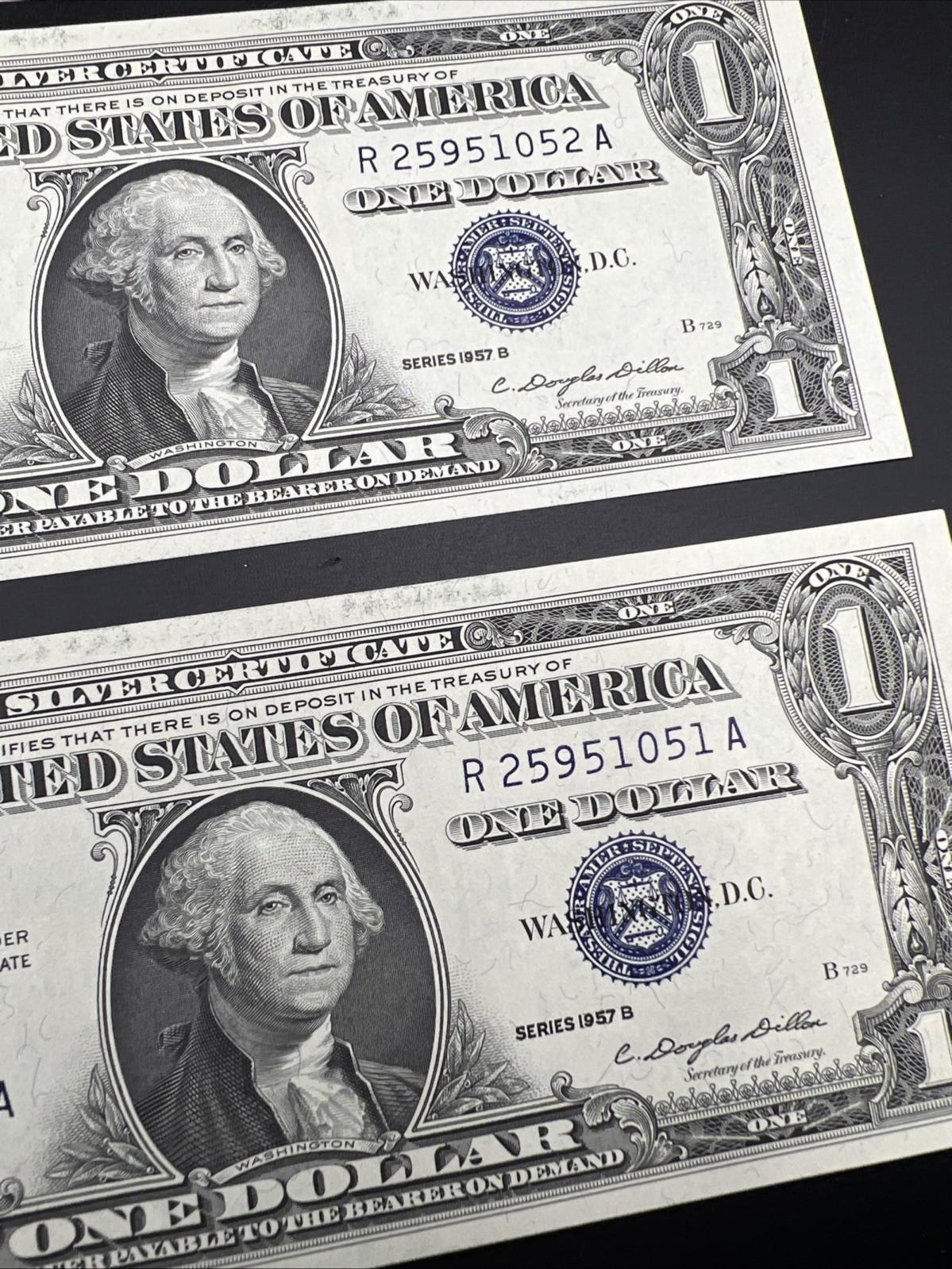 4 Consecutive 1957 B $1 Silver Certificates One Dollar Bills CH UNC #051