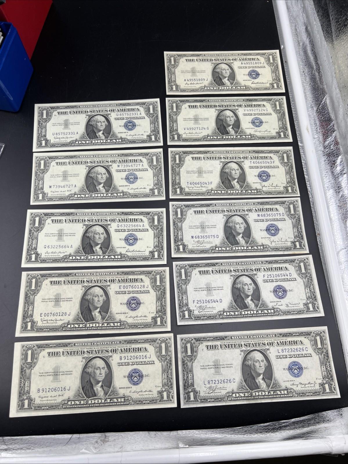 11 Note 1935 A 1957 Silver Certificate Letter Set XF AU / UNC conditions #626