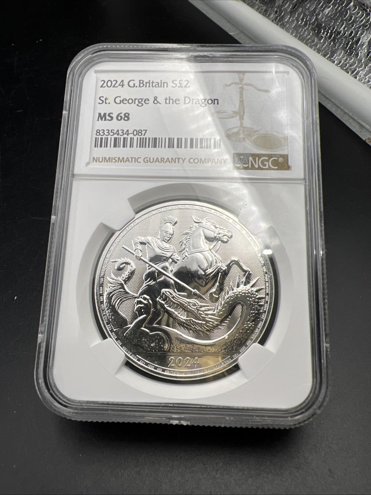2024 Great Britain St George & the Dragon 1 oz Silver Coin MS68 GEM BU NGC