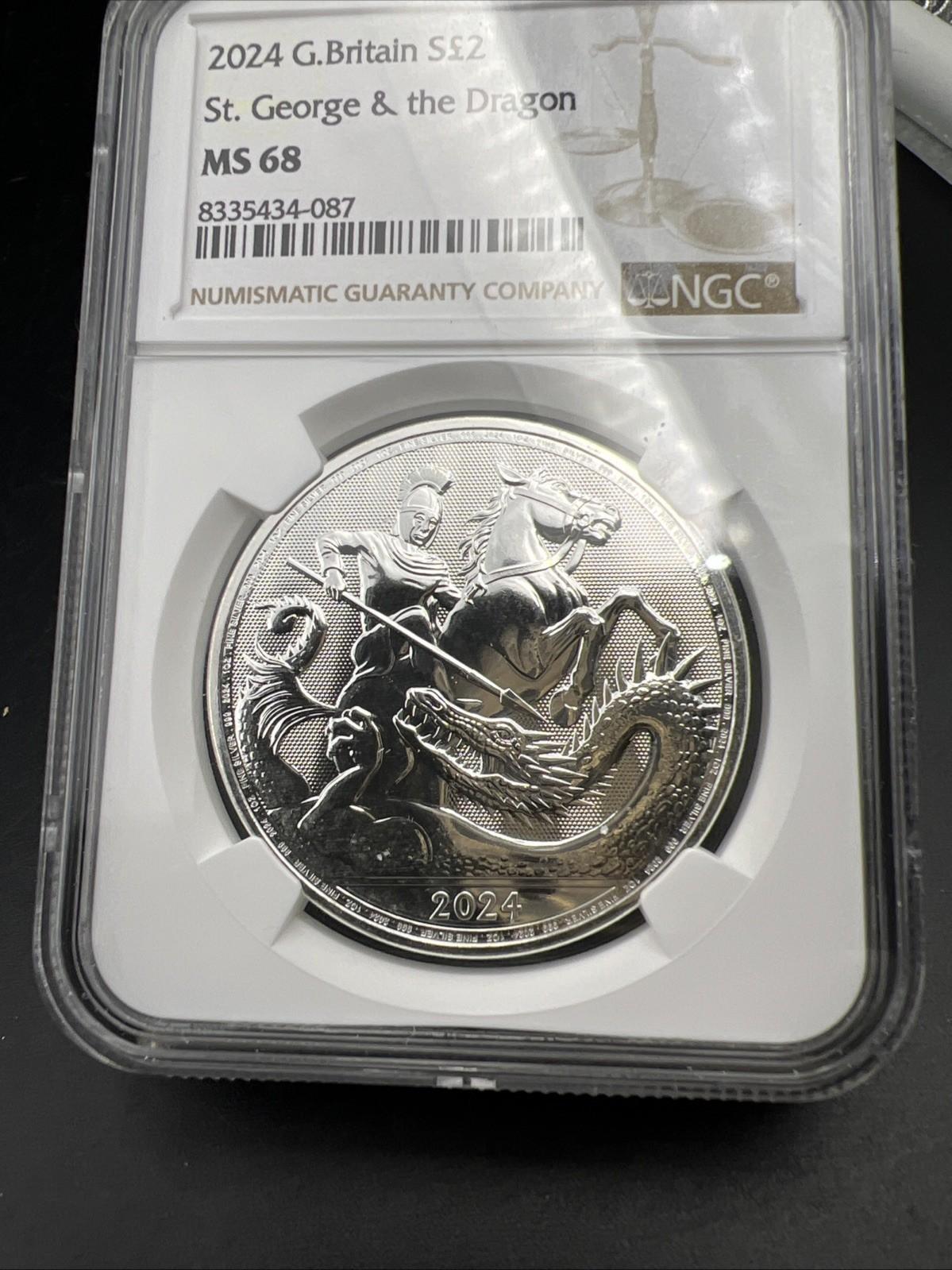 2024 Great Britain St George & the Dragon 1 oz Silver Coin MS68 GEM BU NGC