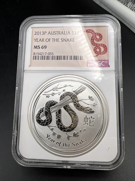 2013 1 Oz Silver Australia Snake Coin MS69 NGC