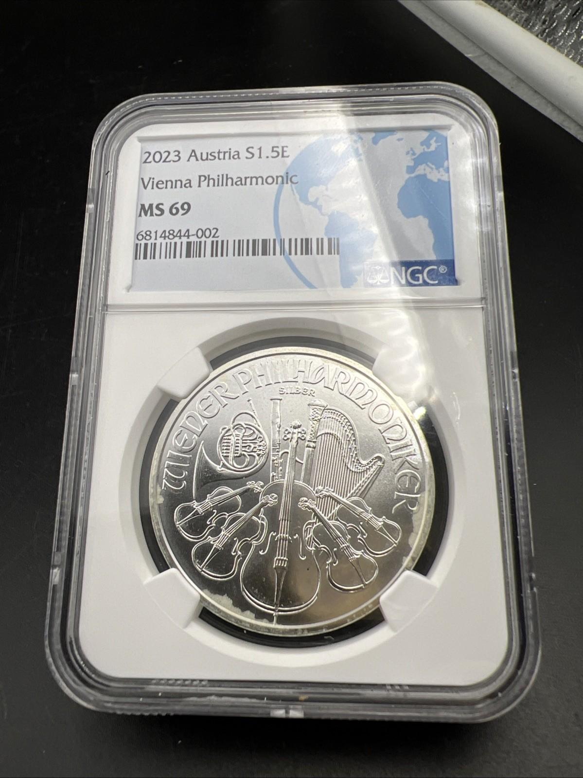 2023 Vienna Philharmonic Austria 1 Oz Silver Coin MS69 NGC Certified #002