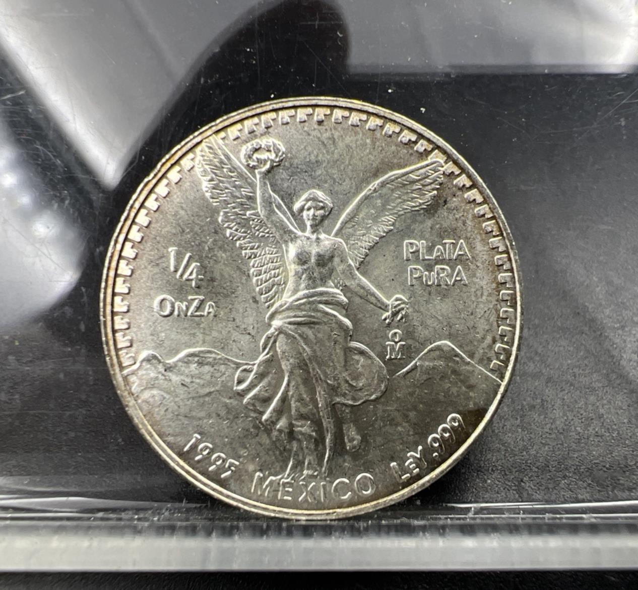 1995 Mo Mexico 1/4 oz Silver Libertad .999 Plata Pura Coin Gem BU UNC
