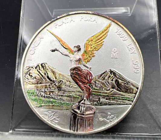 1999 Mo Mexico 1 Oz Silver Libertad Coin CH / Gem Unc Colorized Some Toning Key